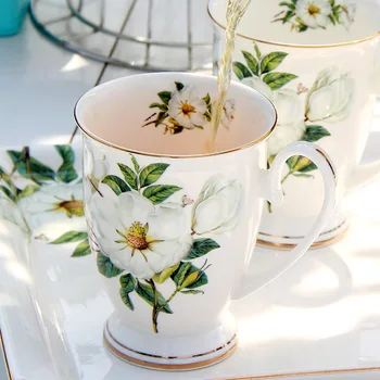 300 ml trandafir alb de Os Cana de Cafea produse de Calitate Placare cu Aur Cana Ceramica de Moda de Design floral