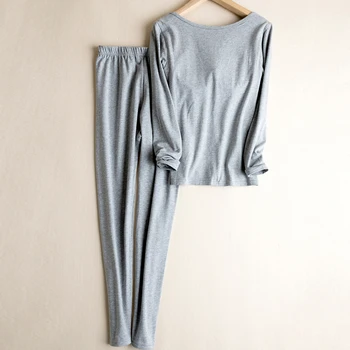 Femei Seturi De Pijamale Din Bumbac Cu Maneca Lunga Sutien Tricouri Și Pantaloni Solid De Iarnă Din 2018 Pijama Set De Pijamale Femei Homewear