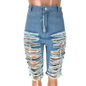 HAOYUAN Sexy Blugi pantaloni Scurți Femei 2020 Întinde de Moda Găuri de Talie Mare Streetwear Drăguț Pantaloni scurți de Vară Lumina Albastru Denim pantaloni Scurți